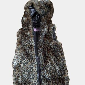 URBAN REPUBLIC FAUX FUR LEOPARD VEST WITH HOOD GIRLS SIZE XL (16)